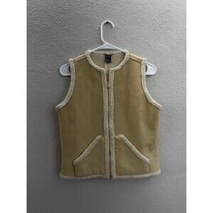 Gap Childrens Vest Size XXL Brown Zip Up Faux Suede Fleece Lined Sleeveless